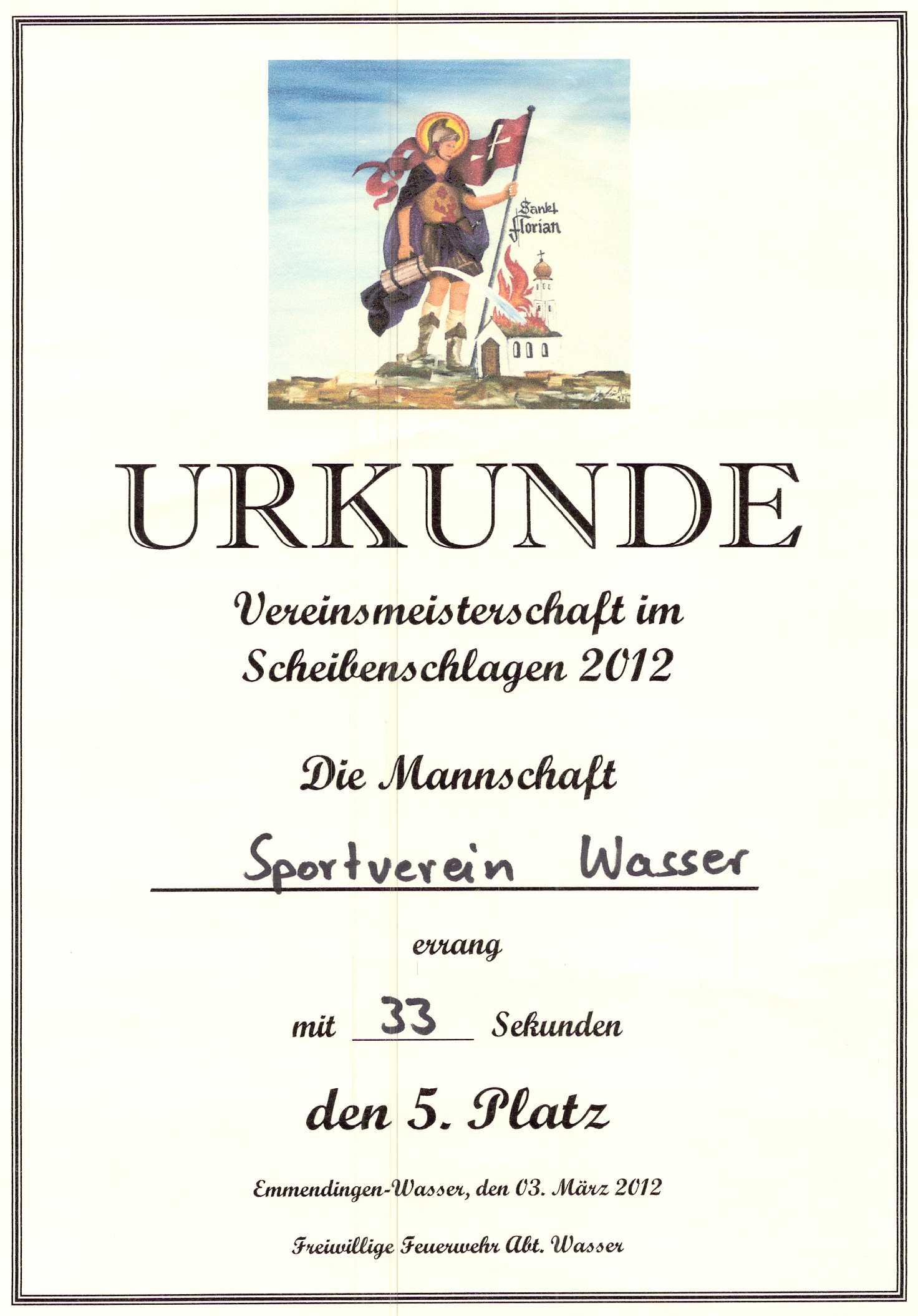 5. Platz beim Scheibenschlagen