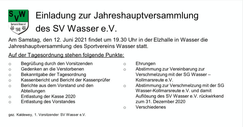 Mitgliederversammlung SV Wasser e.V.