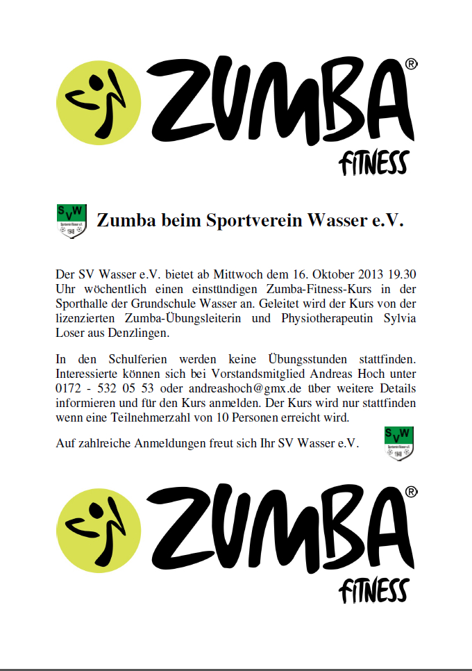 Zumba beim Sportverein Wasser e.V.