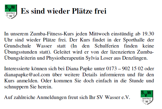 Zumba – Es sind wieder Plätze frei